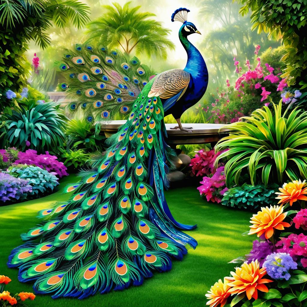 Elegant Peacock in Lush Garden Scene