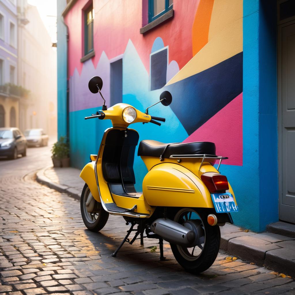 Nostalgic Moped by Colorful Mural