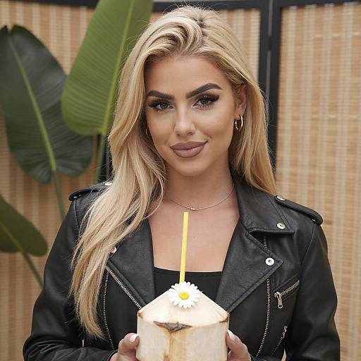 Stylish Woman with Coconut Drink