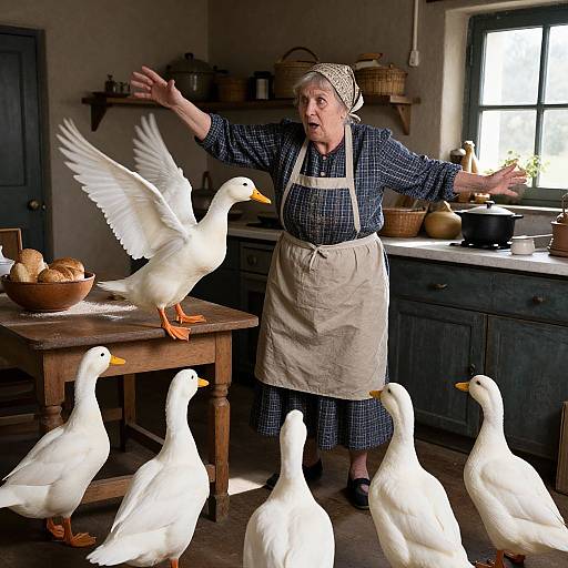 Elderly Woman Startled by Ducks