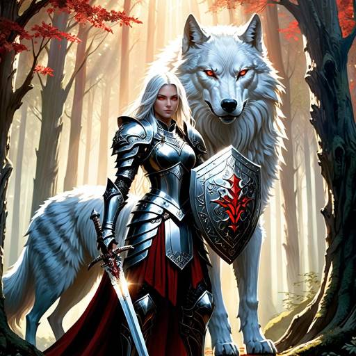 Heroic Female Warrior with Mystical Wolf