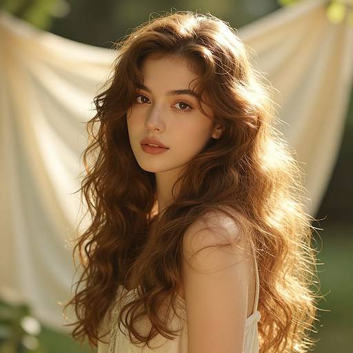 Romantic Woman with Layered Waves Hairstyle