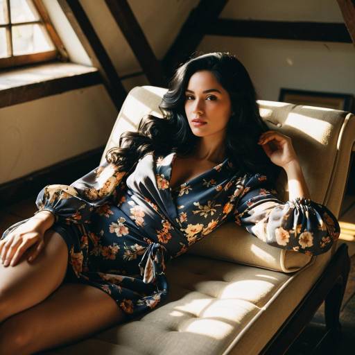 Elegant Woman Reclining on Vintage Chaise Lounge