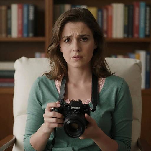 Woman with Camera in Cozy Setting