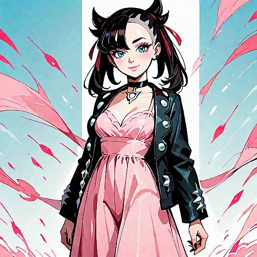 Anime Style Girl in Pink Dress and Black Jacket