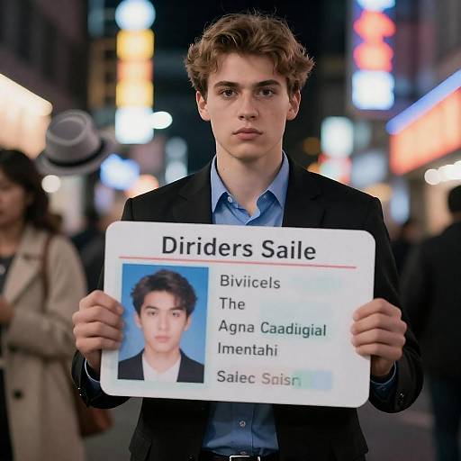 Urban Night Portrait with License Photo