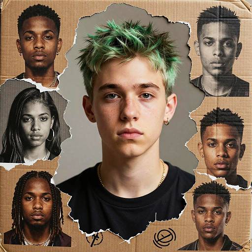 Edgy Green-Haired Boy Collage