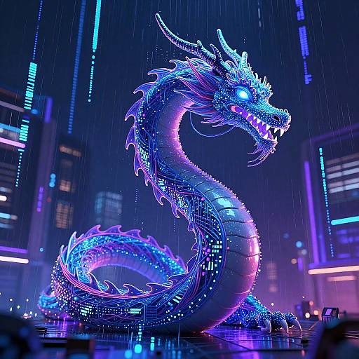 Neon Serpentine Dragon in Cybercity