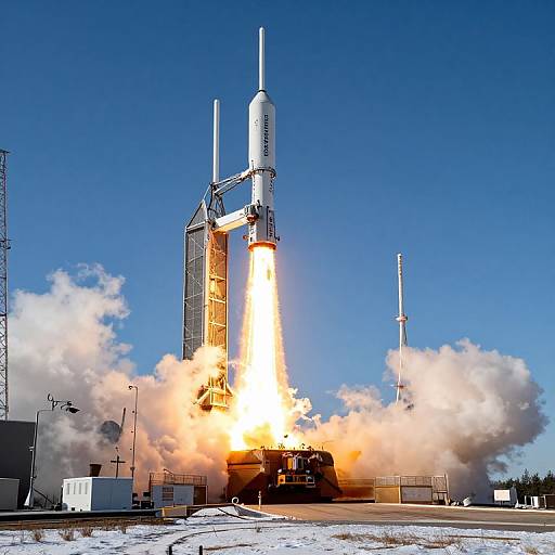 Satellite Launch in Snowy Landscape