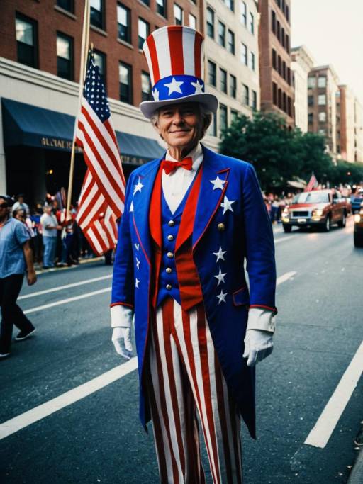 Man in Uncle Sam Costume at Patriotic Parade