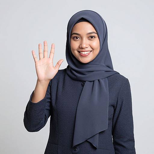 Smiling Muslim Woman Waving