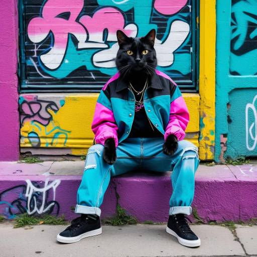 Trendy Black Cat in 90s Urban Style
