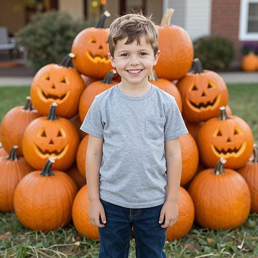 Young Boy Halloween with Pumpkins