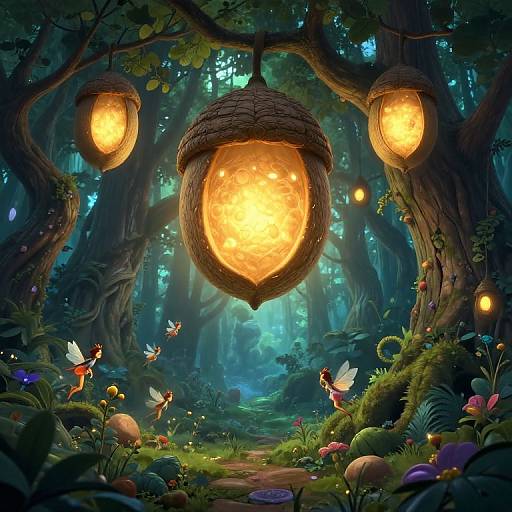 Enchanted Forest with Glowing Nuts