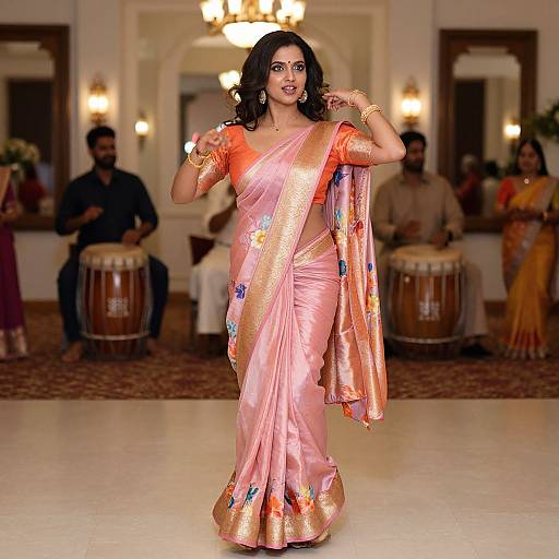Elegant Woman Dancing in Pastel Saree