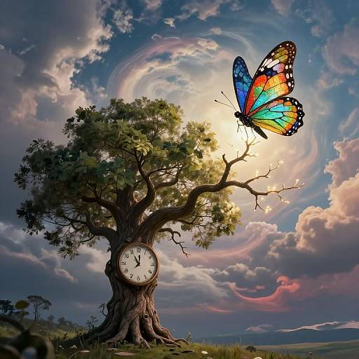Surreal Tree Clock with Ethereal Butterfly