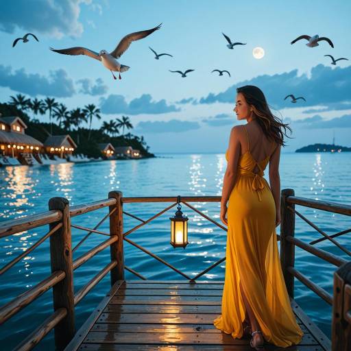 Confident Woman in Yellow Dress at Night