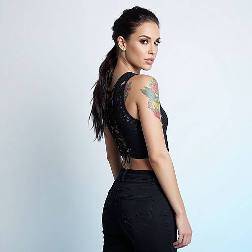 Confident Woman with Colorful Tattoos