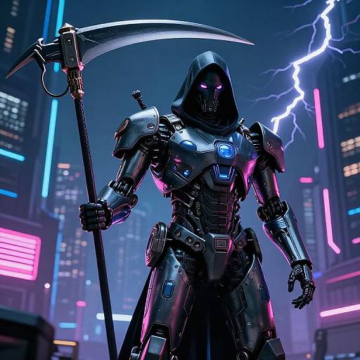 Futuristic Grim Reaper Robot with Scythe