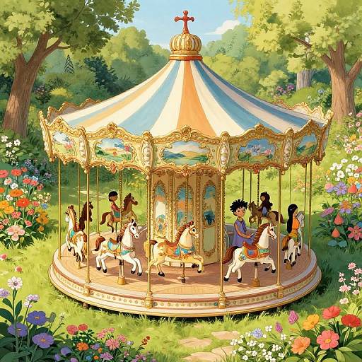 Whimsical Vintage Carousel in Garden