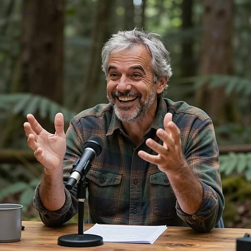 Cheerful Man in Forest Setting