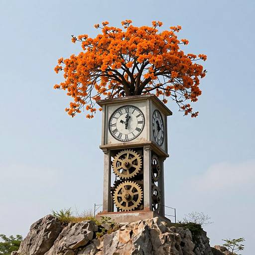 Surreal Clocktower with Blossoming Gears