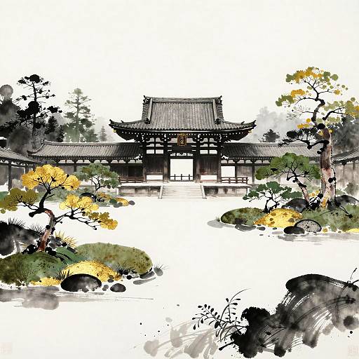 Sumi-e Minimalist Temple Garden Graphic Fusion