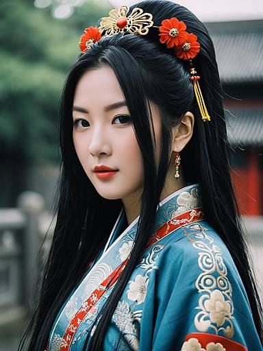 Woman in Traditional Chinese Costume with Hair Ornaments