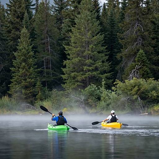 Serene Kayaking on Misty Lake