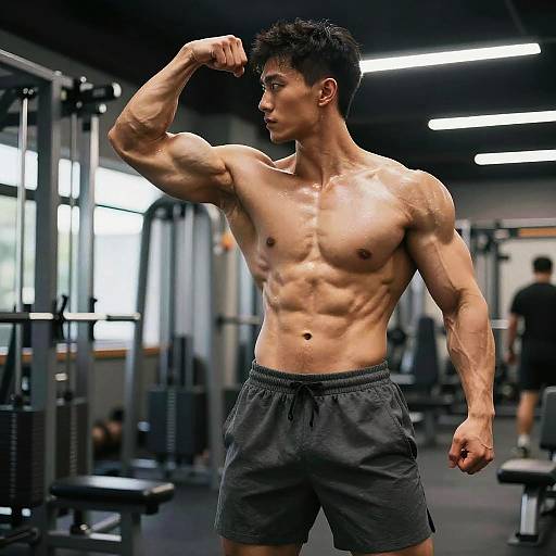 Hyper-Realistic Muscular Men in Gym