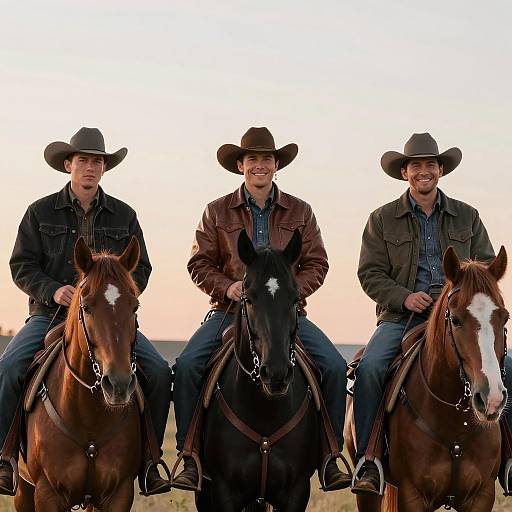 Cowboys Riding into a Sunset Scene