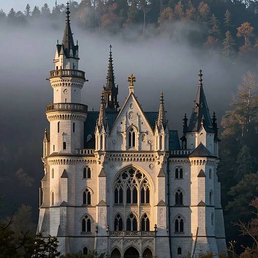 Gothic Castle in Misty Forest