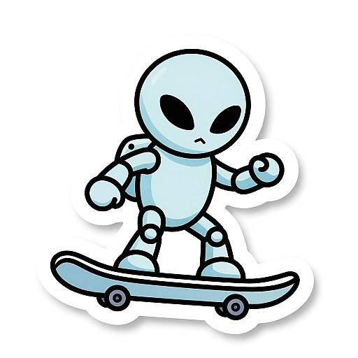 Alien Robot Snowboarder Sticker