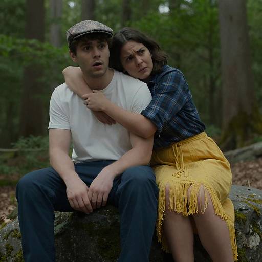 Surprised Couple Embraced in Nature