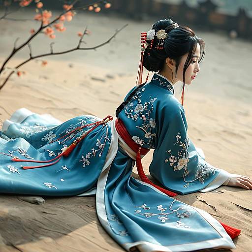 Hanfu Girl From Behind Cowboy Shot