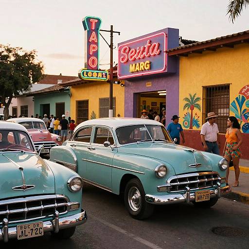 Vibrant Mexican 80s Retro Street Scene