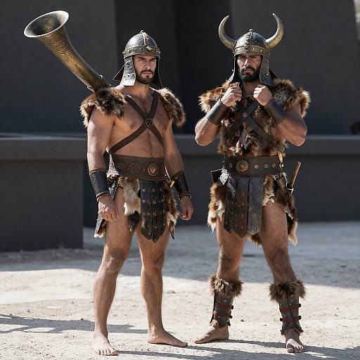 Ancient Warriors in Armor and Horns