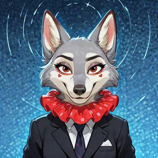 Expressive Female Wolf Fursona in Clown Suit
