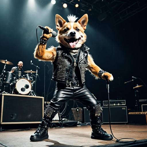 Anthropomorphic Punk Rock Dog Singing on Stage