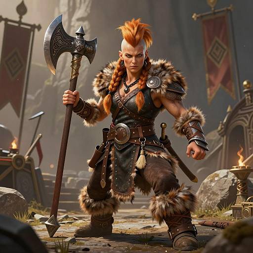 Fierce Female Dwarf Barbarian Warrior