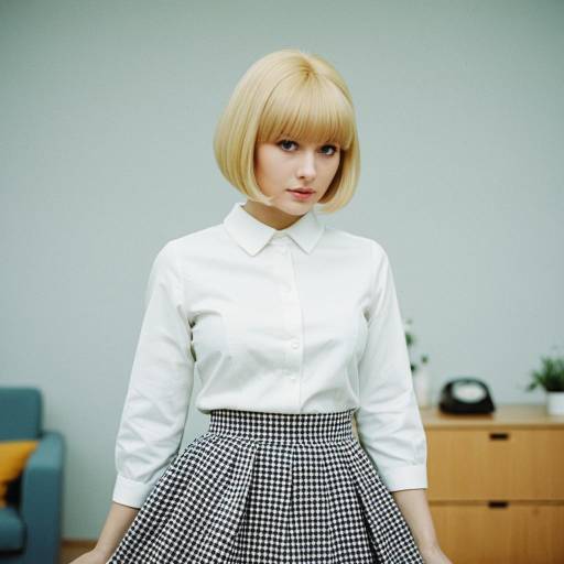 1960s Mod Style Blonde Woman in Scandinavian Minimalist Room