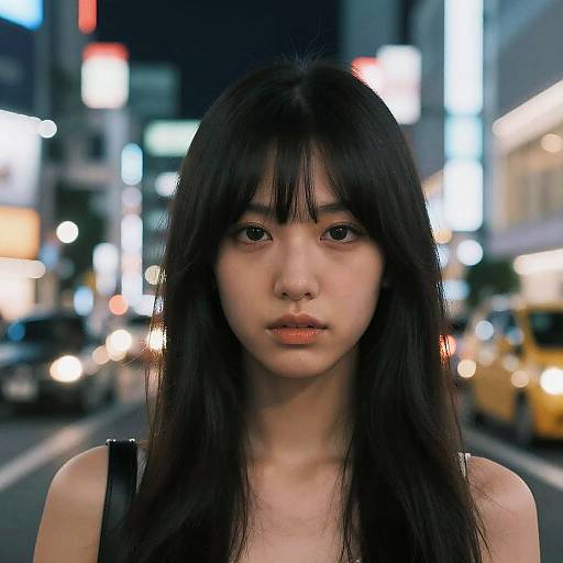 Young Woman on Tokyo Street at Night