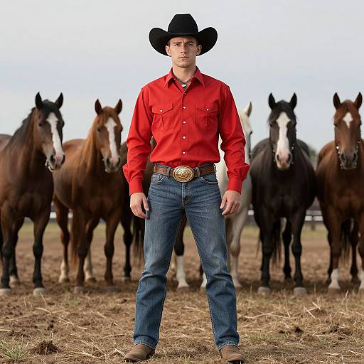 Rodeo Cowboy in Red Outfit