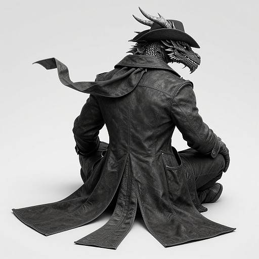 Anthro Dragon Cowboy Sitting Cross-Legged