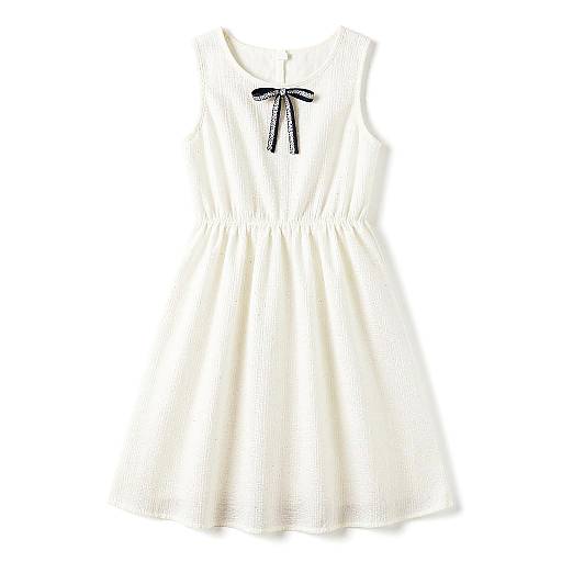 White Sleeveless Dress with Black Pattern