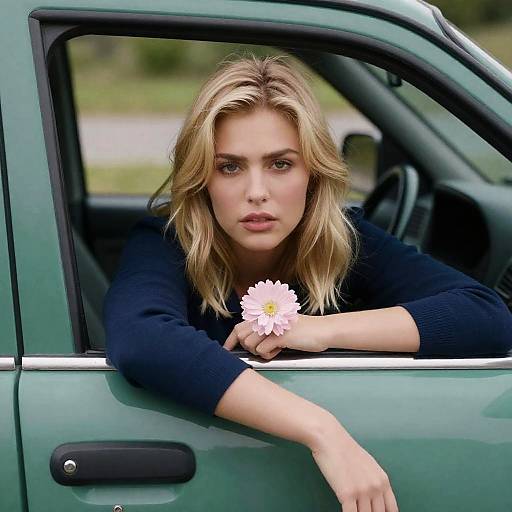 Blonde Woman in Green Car Portrait