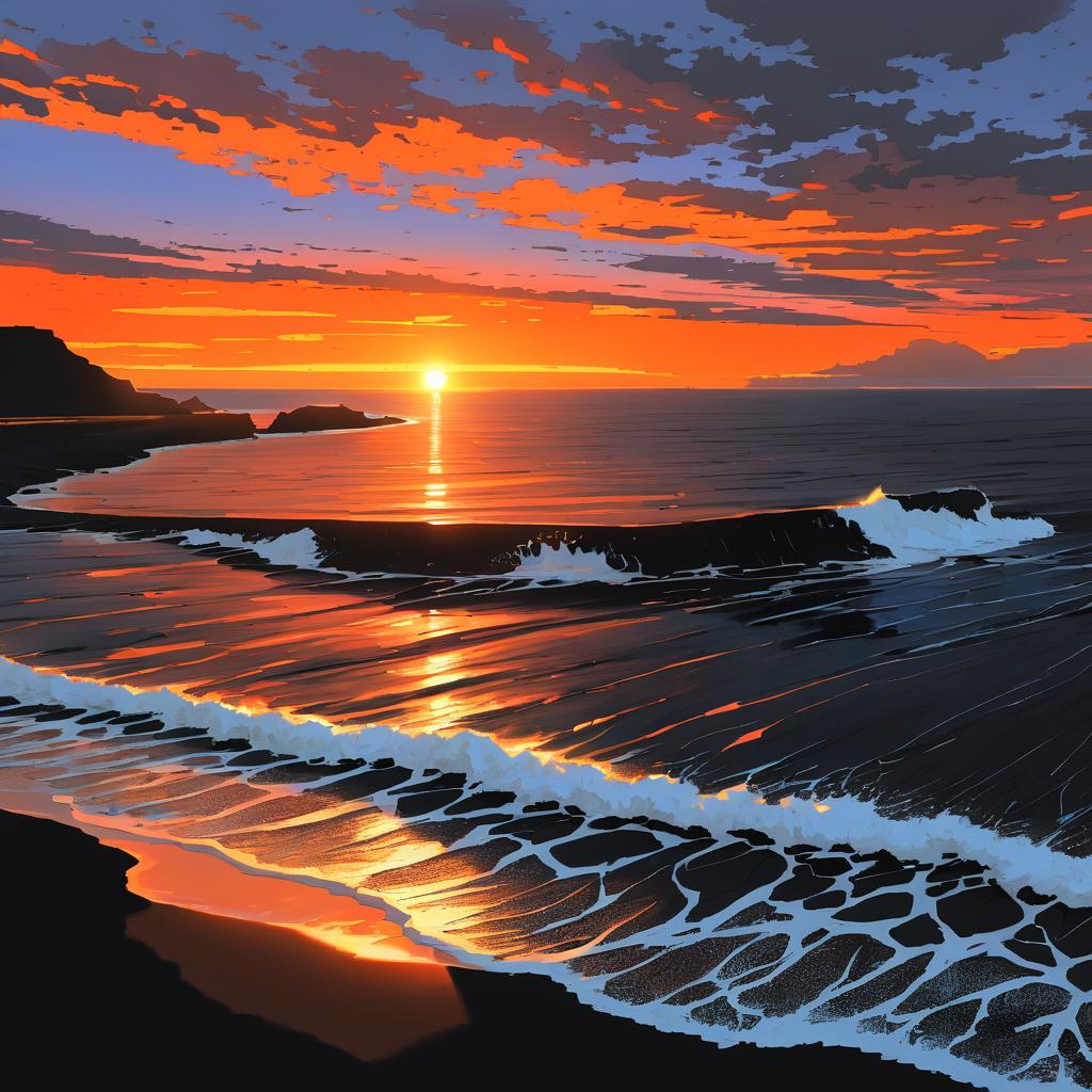 Serene Black Sand Beaches at Sunset