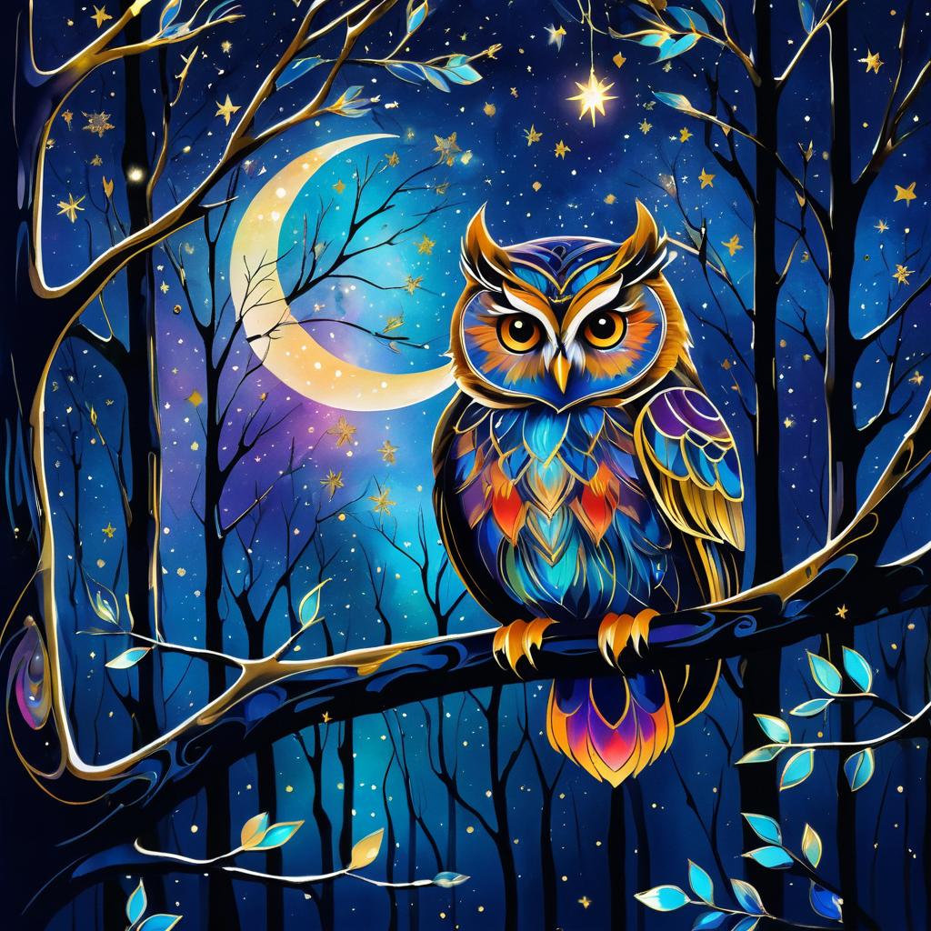 Enchanting Owl Under Starry Night Sky