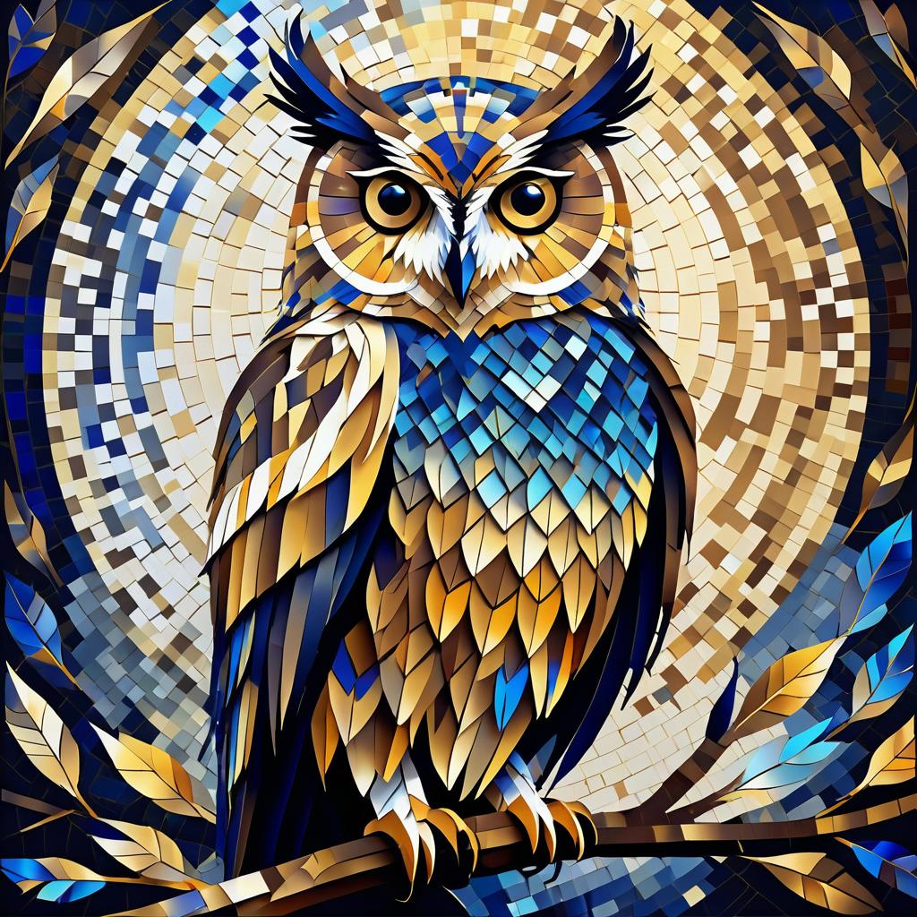 Mystical Mosaic Owl in Vibrant Colors