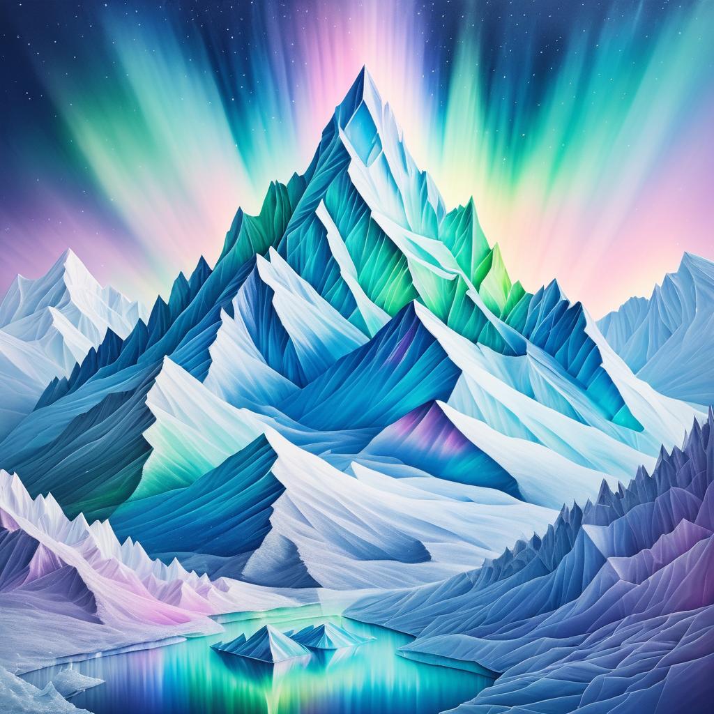 Ethereal Crystal Mountains Under Aurora Borealis